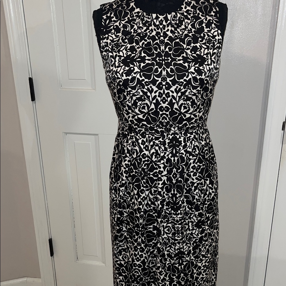 Tory Burch Black and White Floral silk Midi Dress